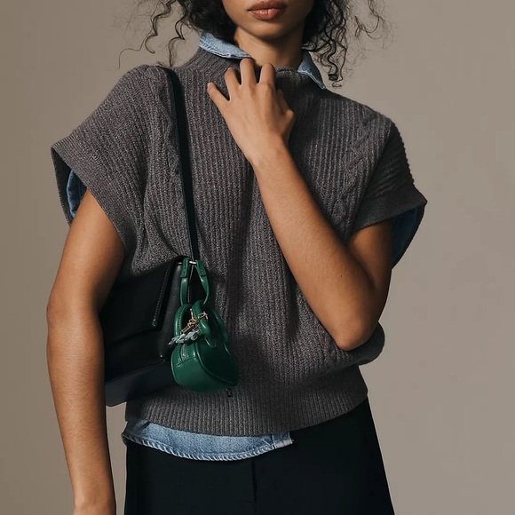 NWT By Anthropologie Mock-Neck Short Sleeve Ribbed Sleeveless Sweater Vest - Picture 1 of 14